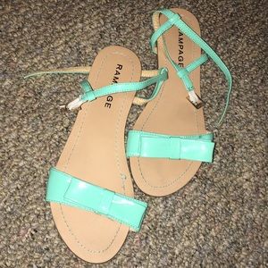 Teal sandals with bow